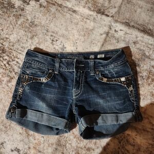 Miss Me Blue Jean Shorts with Silver Accents